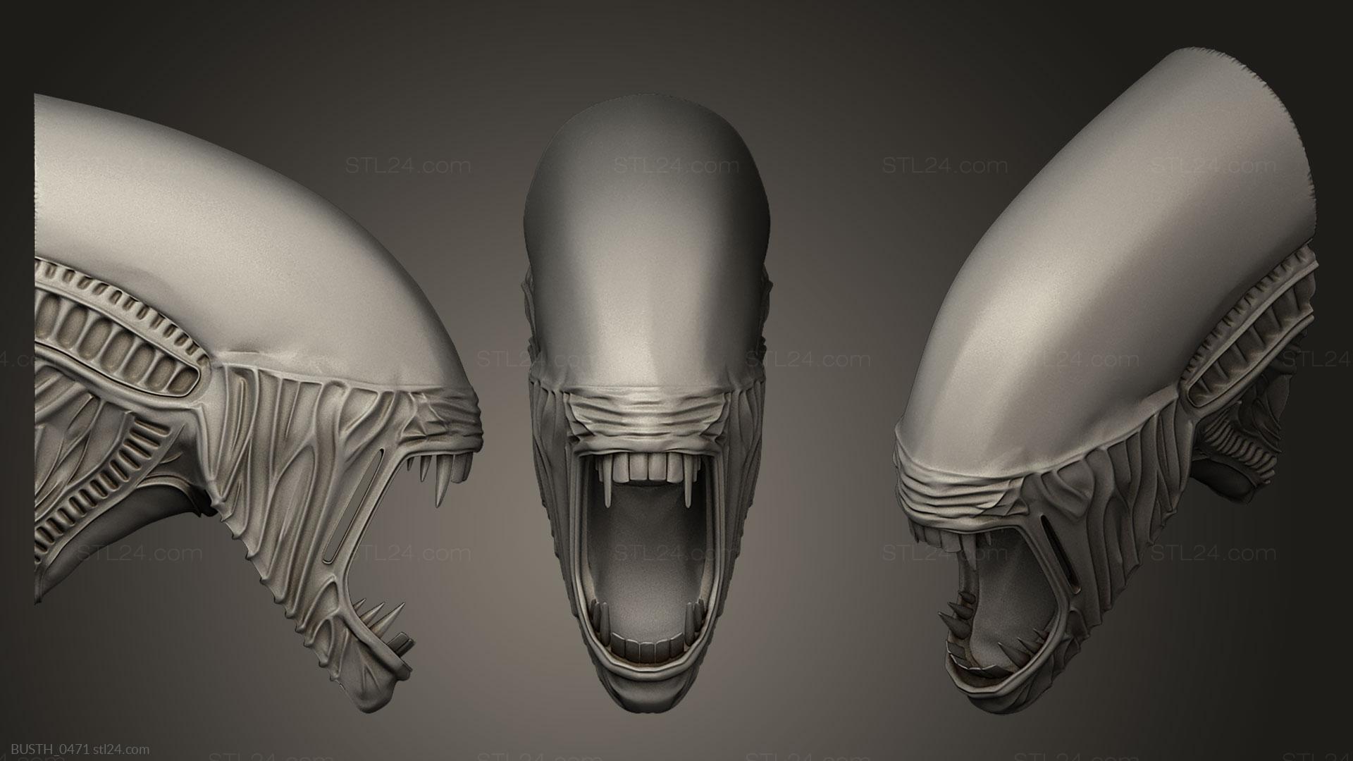 Busts of heroes and monsters - Alien Head, BUSTH_0471. 3D stl model for CNC